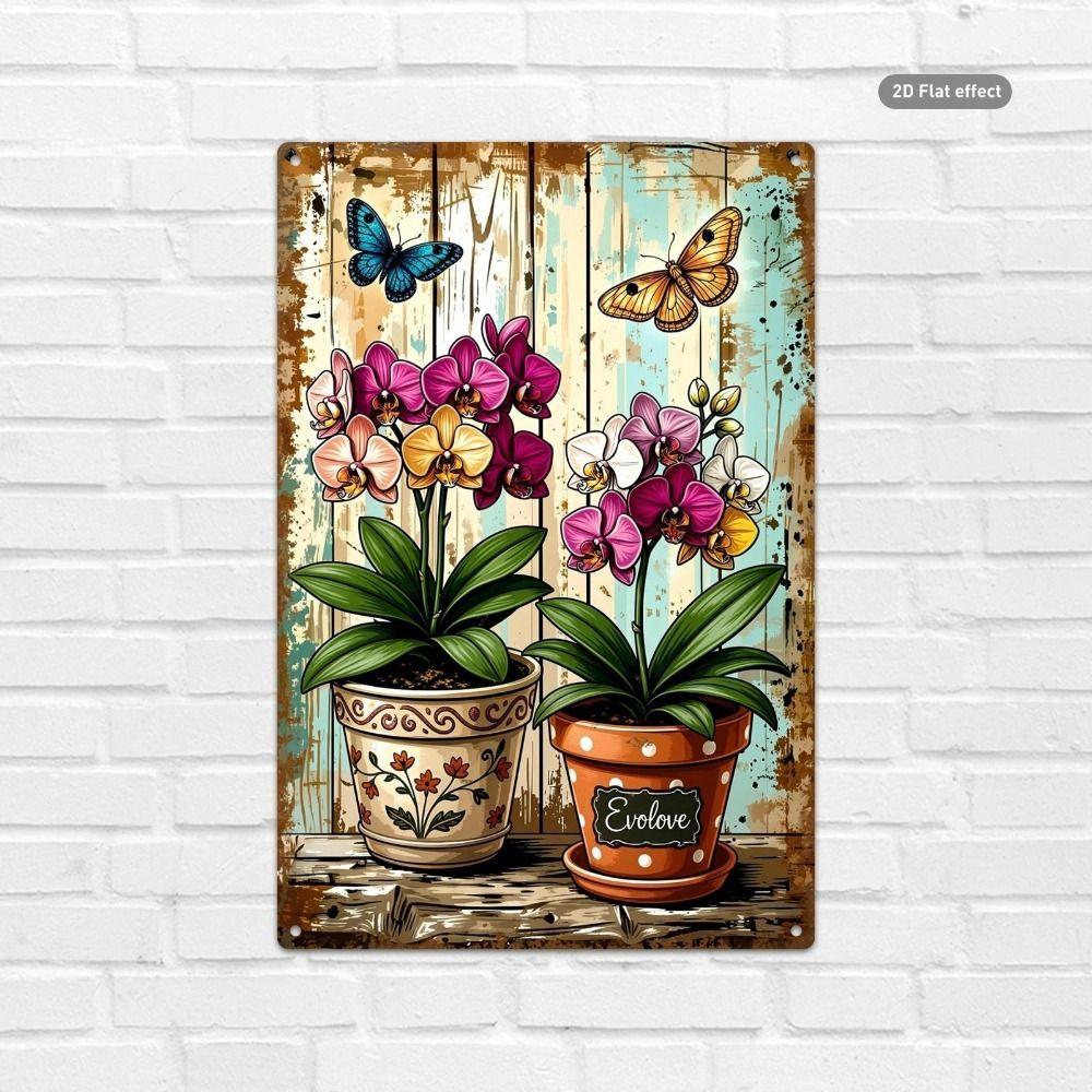 Vintage Metal Wall Poster – Floral Garden Decor, 20x30cm