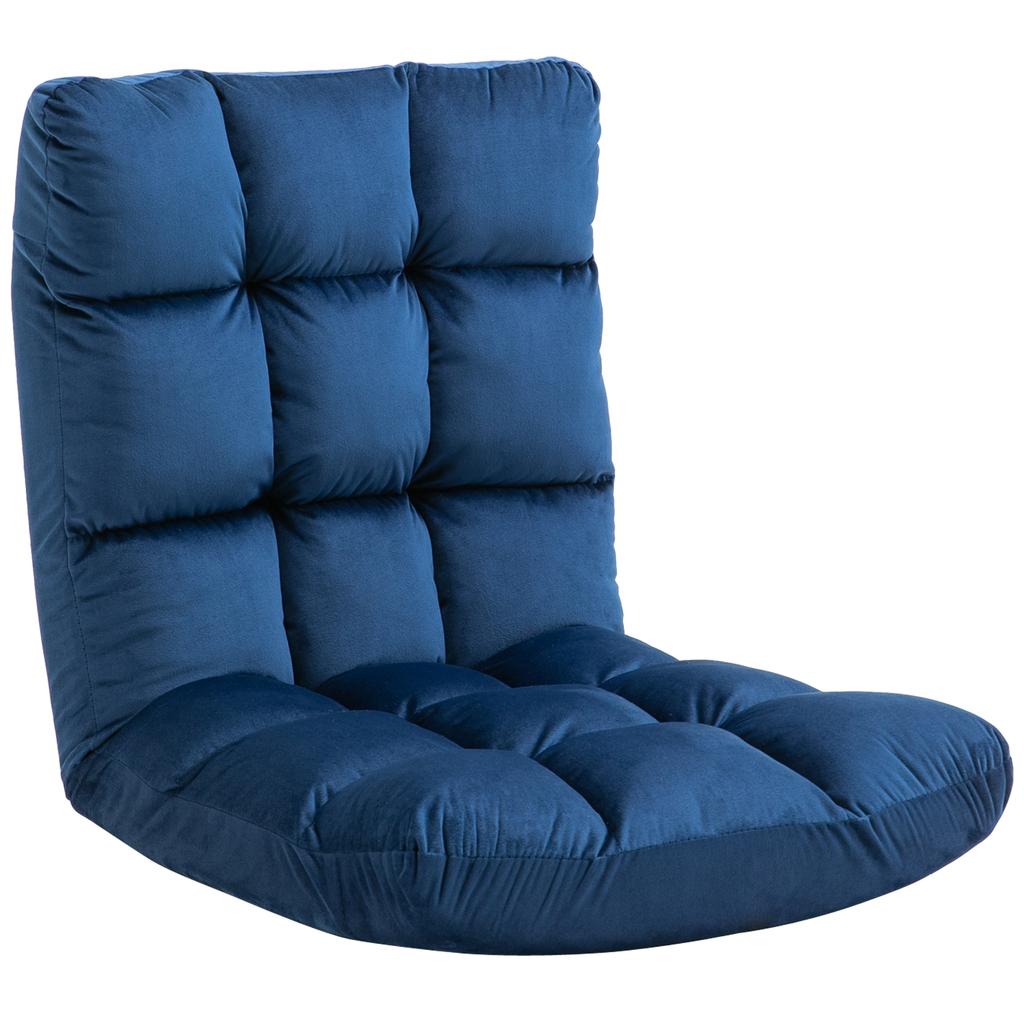 Armchair Guest Mattress Floor Chair, Adjustable Backrest, Velour Look, 55 cm x 71 cm x 53.5 cm, Blue