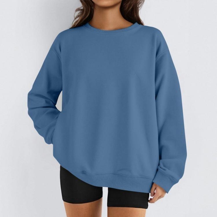 Damen Winter Fleece Tops Langarm Sweatshirt Lässiger Rundhalsausschnitt Pullover Lockerer Schnitt Warme Wintertops