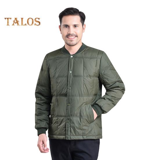 Men Down Jacket Autumn Winter Stand Collar Long Sleeve Thickened Velvet Cotton Coat with Pockets Solid Color Quilted Outerwear