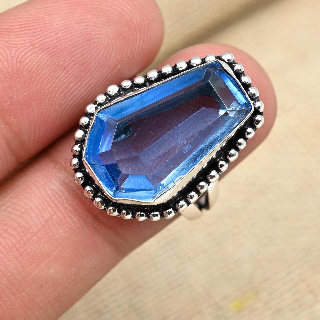 925 Sterling Silver Blue Topaz Gemstone Ring Beautiful Handmade Women Jewelry All Size