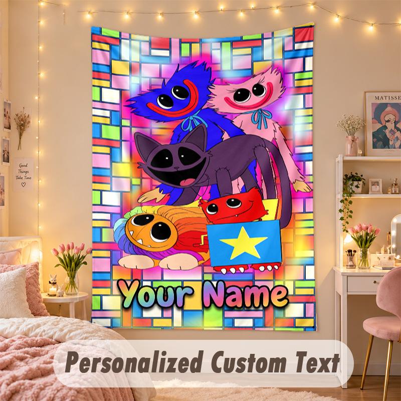 Custom Personalized Tapestry,Poppy Playtime Print Custom Name Text Wall Art Hanging for Bedroom