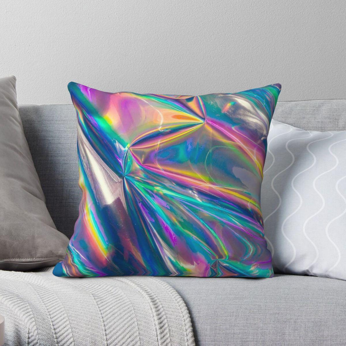 Green Harvest Unisex Holographic Rainbow Square Pillowcase Polyester Linen Velvet Pattern Zip Throw Pillow Case Sofa Seater Cushion Cover 45X45