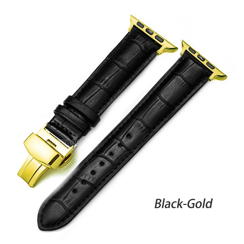 Leather Watchbands for Apple Watch Series 7 45mm 41mm Watch Band for Iwatch 6 5 4 SE 44mm 40mm 42mm 38mm Strap Butterfly Buckle