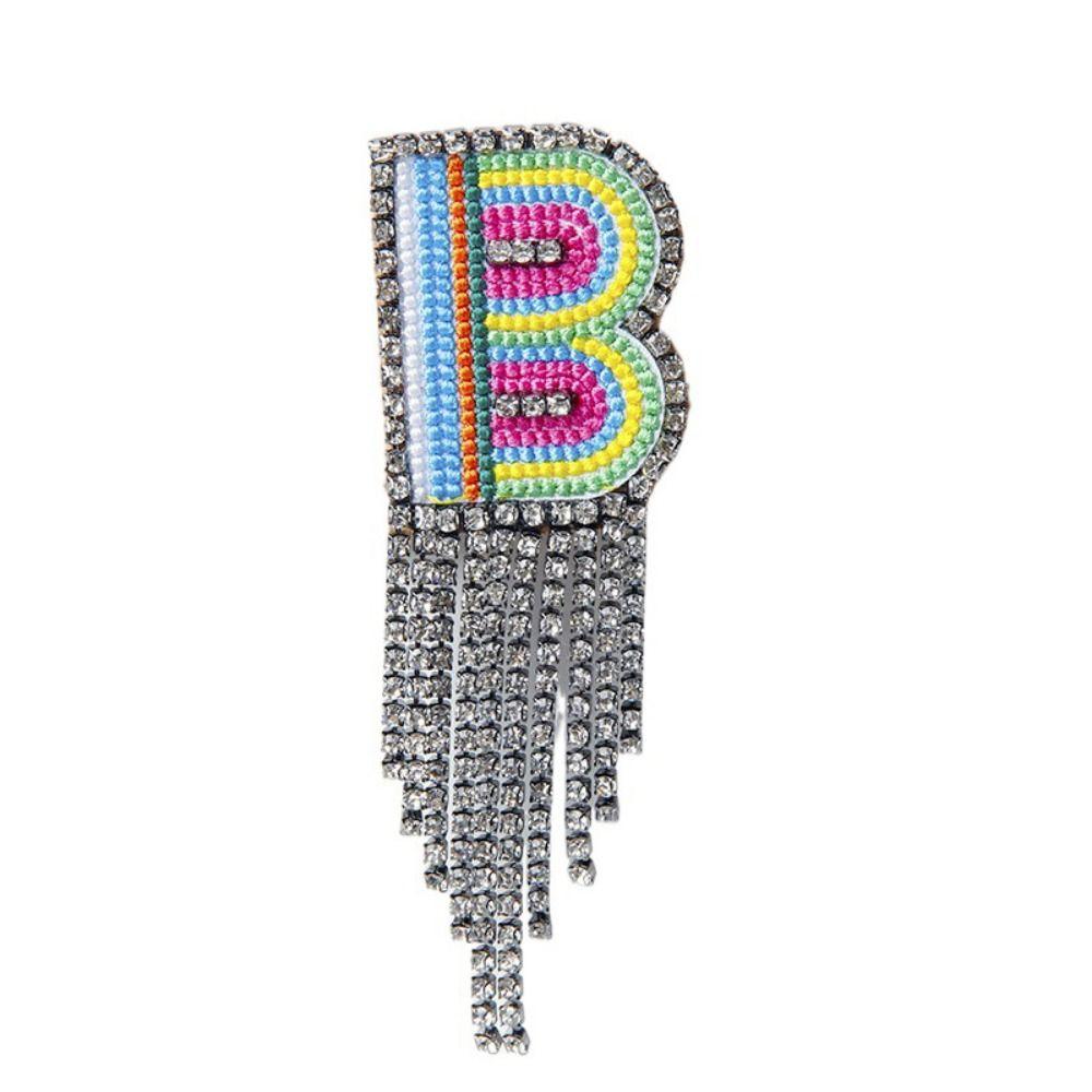 Embroidery Rhinestone Tassel  Brooch A-Z Letter Banquet Clothes Pin  Decoration
