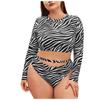 Split Swimsuit Stripe Printed High Waist Hollow Out Long Sleeve Sunscreen Swimsuit For Women