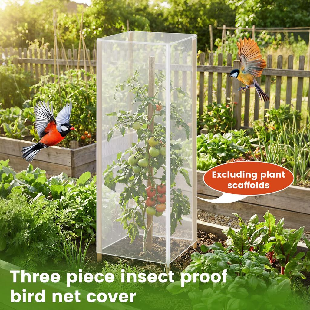 3Pcs Garden Bird Netting Plant Cover Breathable Plant Insect proof Mesh Cover with Zipper & Drawstring Fine Mesh Tomato Cage Net