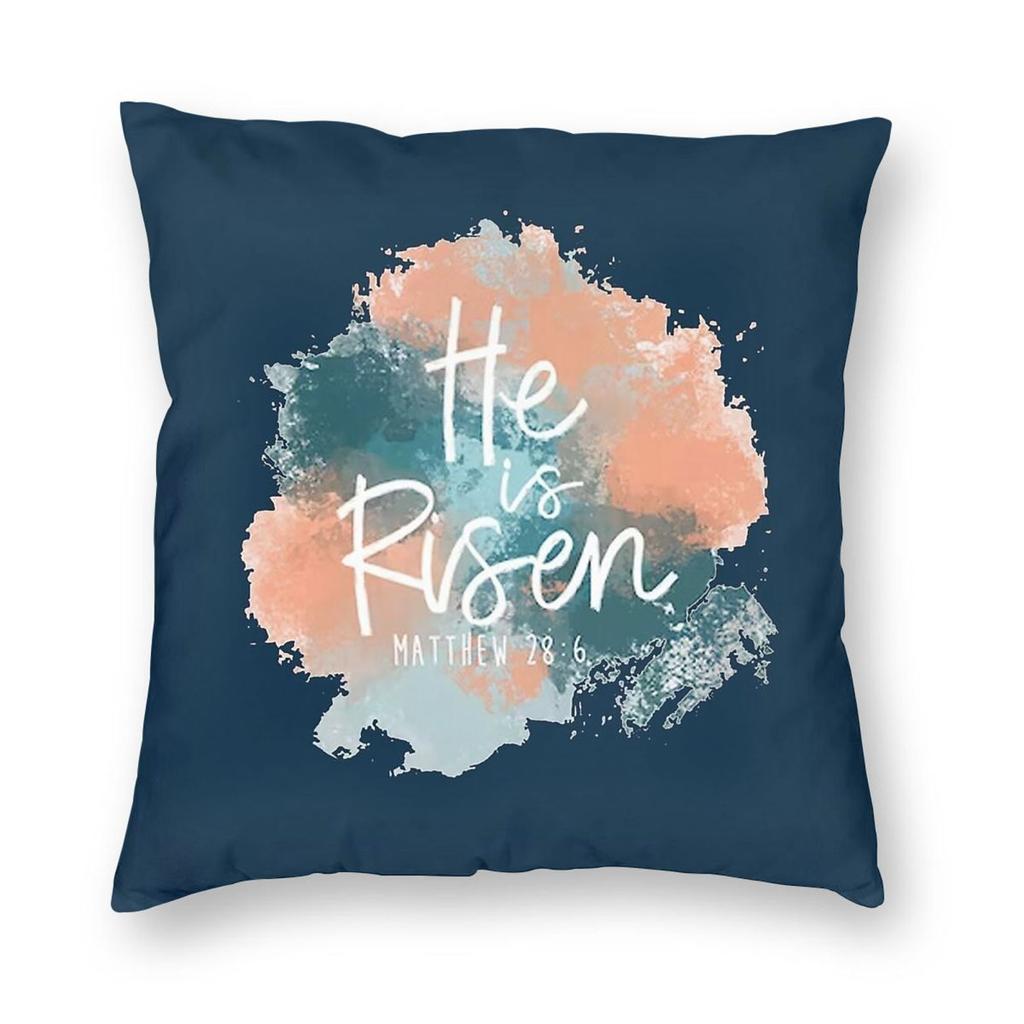 He Is Risen Easter Jesus Pillowcase Polyester Linen Velvet Printed Zip Decor Room Cushion Cover