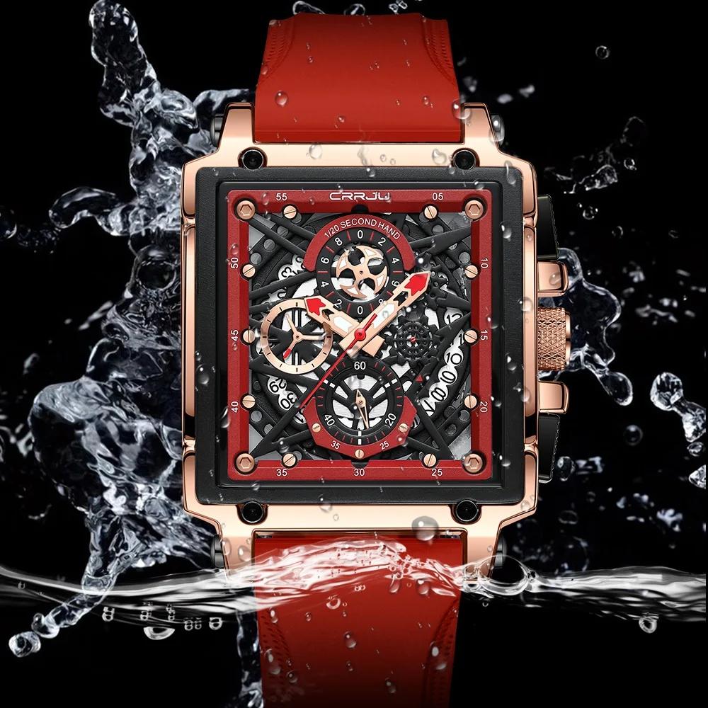 Men's Sports Chronograph Wrist Watch For Men Army Silicone Strap Square Quartz Stop Watch
