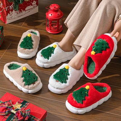 Weihnachten Warmes Zuhause Indoor Baumwollpantoffeln Winter Plüsch Warme Baum Pantoffeln Rutschfest Paar Pantoffeln