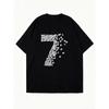 Übergroßes T-Shirt Schwarz Floral Nummer Sieben Druck Lässige Sommerbekleidung