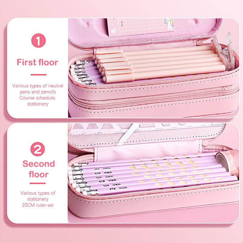 3D Astronaut Pencil Case Boys Stationery New Popular Student Double-Layer Large Capacity Waterproof Pink Rabbit