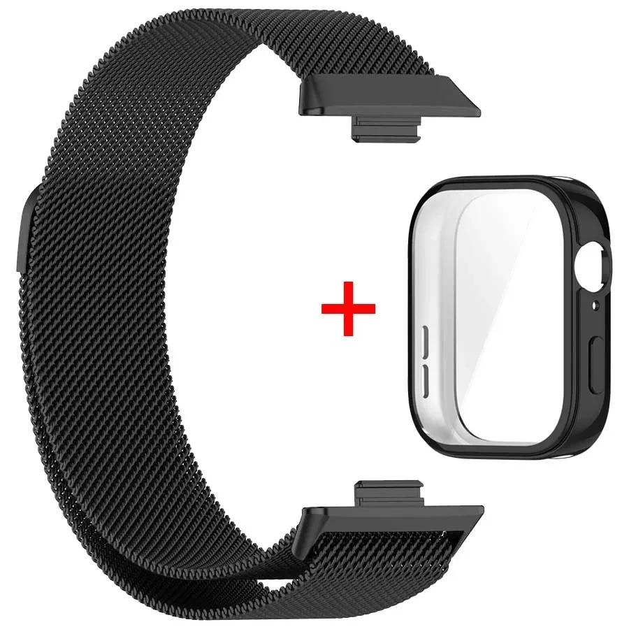 

Металевий ремінець для Huawei Watch Fit 4 з чохлом, TPU захисним екраном, браслет для Huawei Fit 3, міланська магнітна петля, ремінець для годинника Huawei Watch Fit 3 чорний