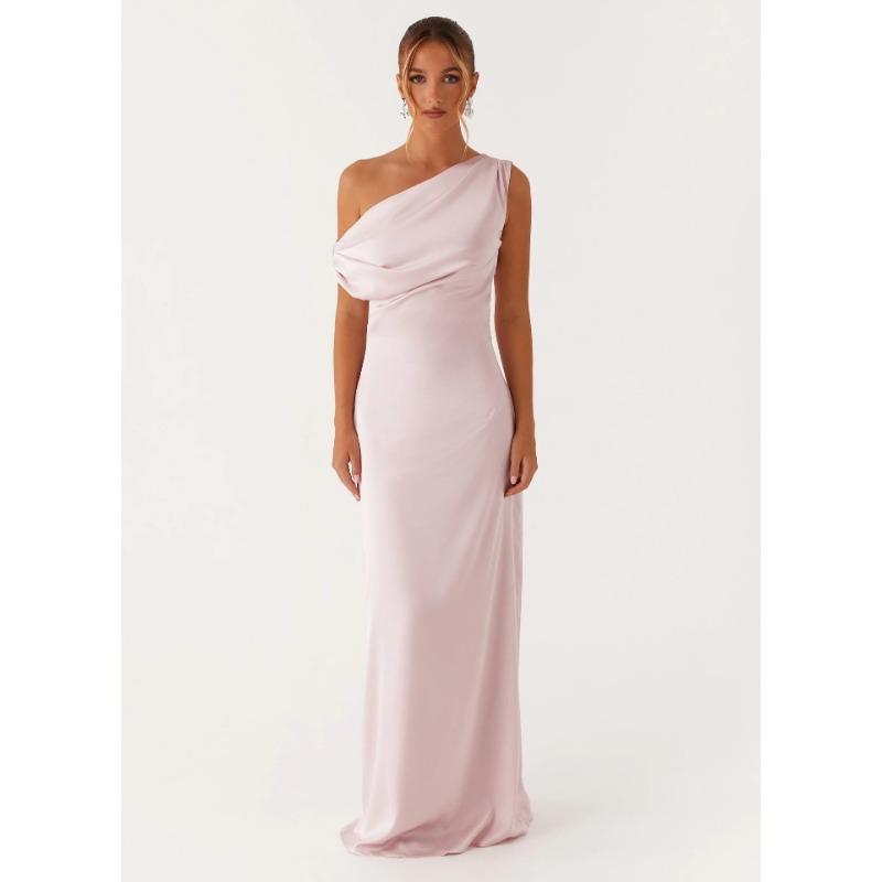 Damen Sommerkleid 2025 Neu Einfarbig Asymmetrisch Schulterfrei Rüschen Lang