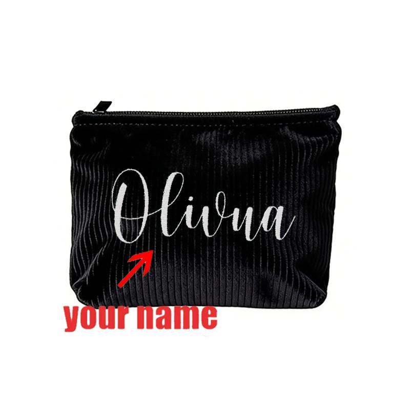 Personalized Embroidered Corduroy Makeup Bag Letter Toiletry Cosmetic Pouch Bridesmaid Proposal Gift Custom Makeup Bag for Women