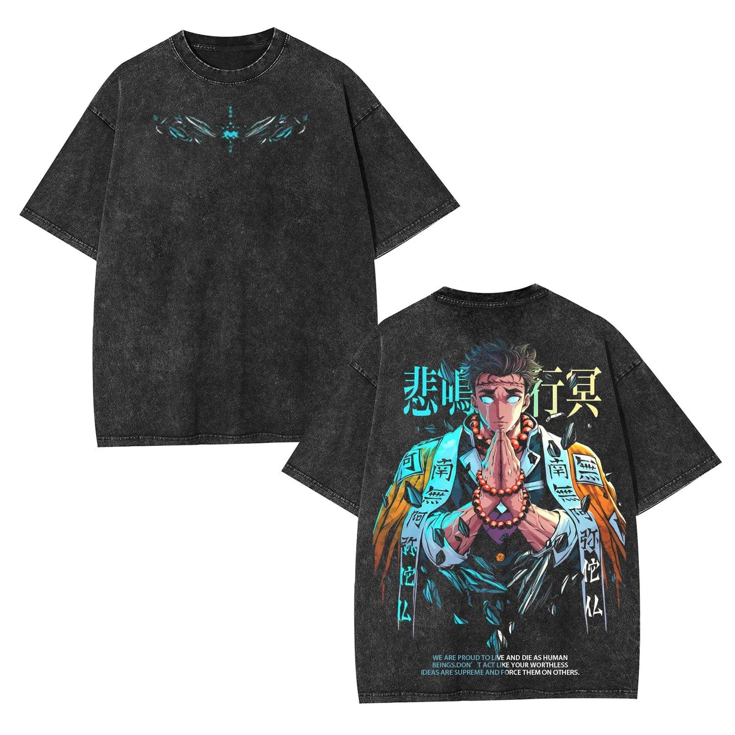 

Demon Slayer Vintage Washed Short-Sleeved Printed T-Shirt - Casual Outdoor Daily Wear Street Style Men s and Women s T-Shirt S
