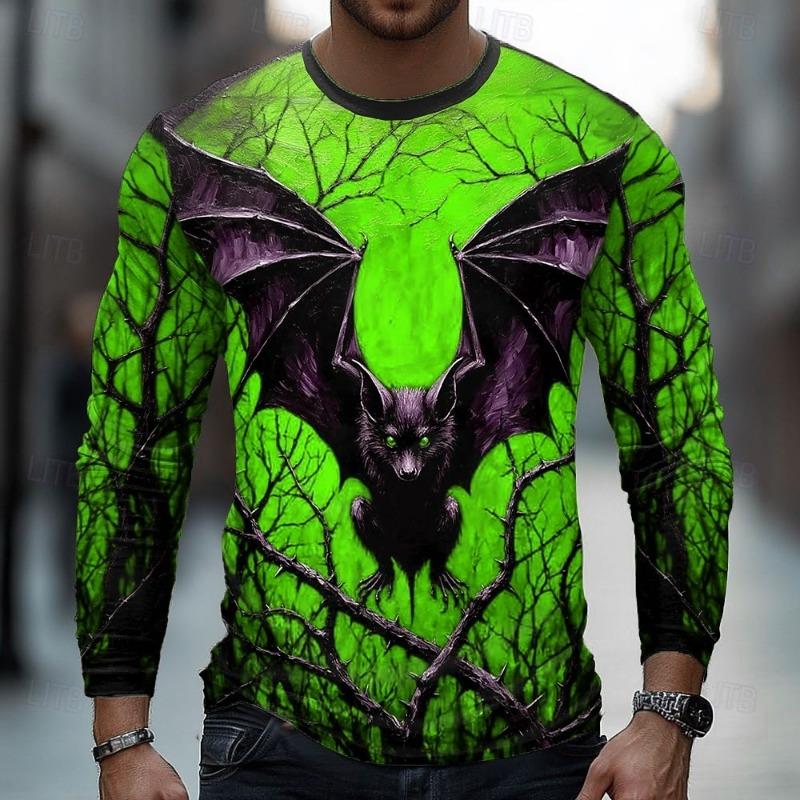 Men's 3D T-shirt long-sleeved T-shirt round neck top fashion Halloween bat horror street casual daily autumn new style