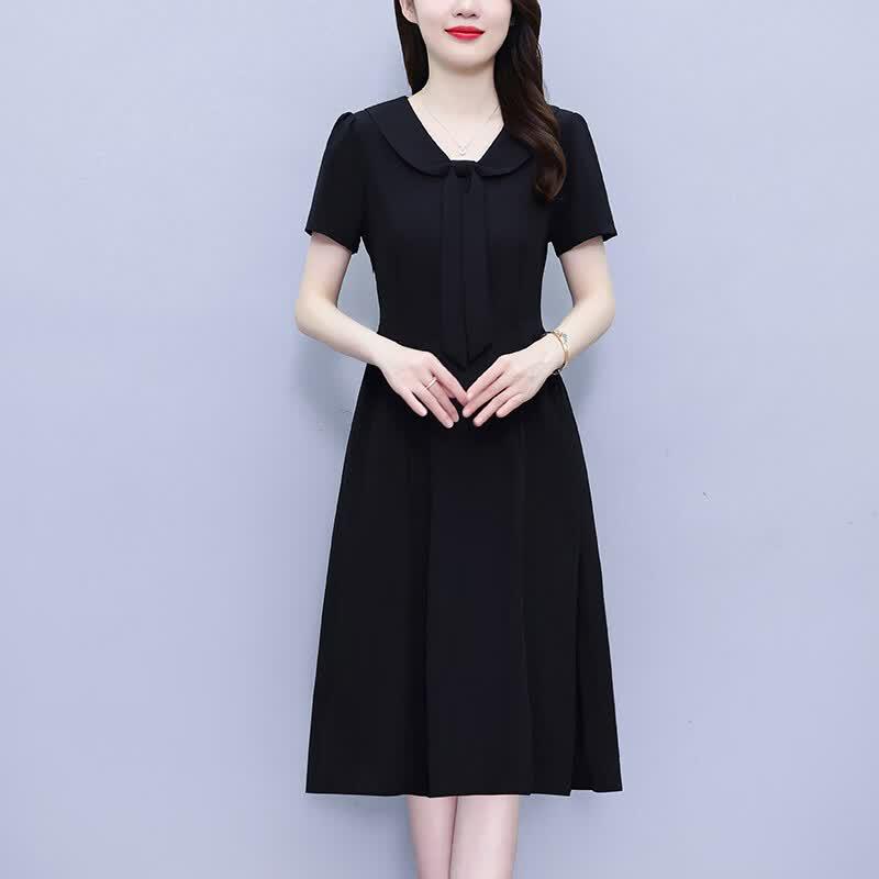 Aiger V-Neck A-Line Black Midi Dress