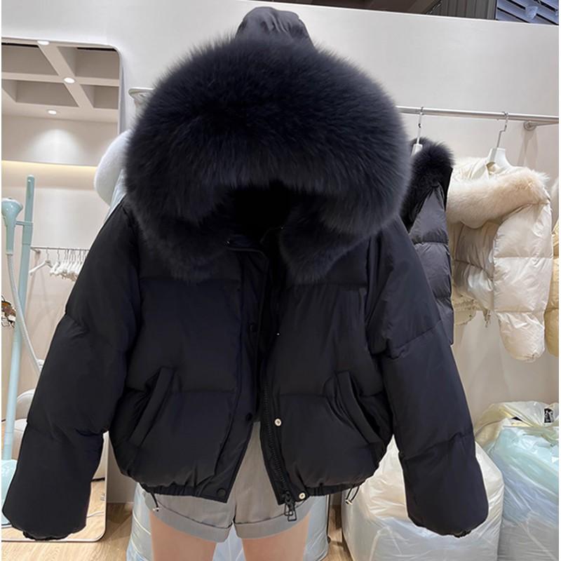 Womens Short Down Jacket With Real Fox Fur Collar 2026 Winter Warm Thick Puffer Coat Petite Ladies