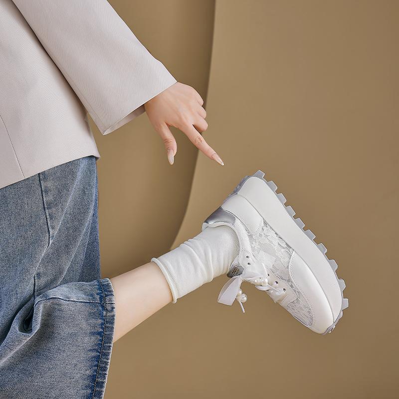 Augustine Platform White Shoes Women's 2025 New Summer Thin Lace Mesh Muffin Dad Shoes Sneakers
