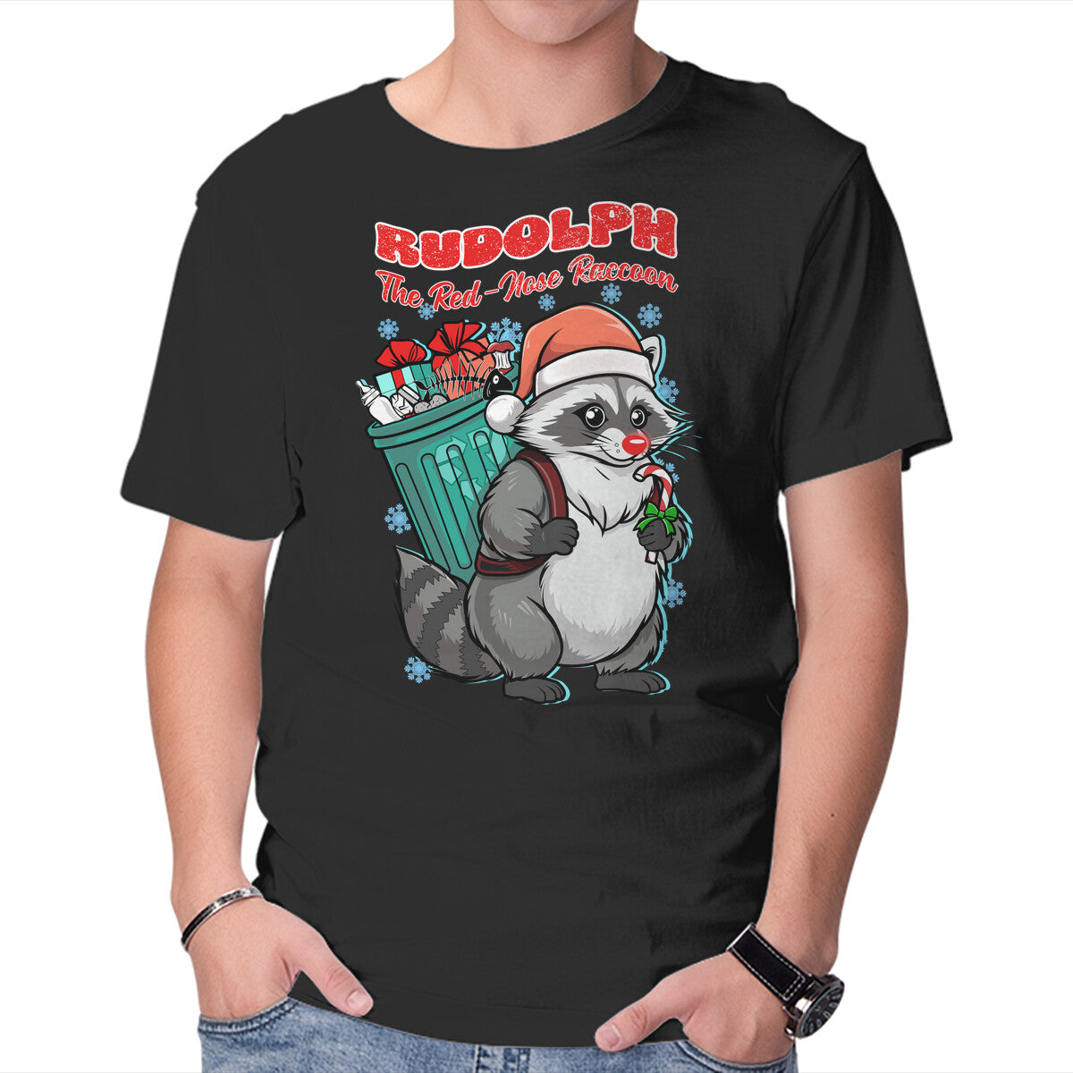 Unisex Crew Neck T-Shirt Rudolph The Red Nose Raccoon Graphic Short Sleeve Casual Tee XS