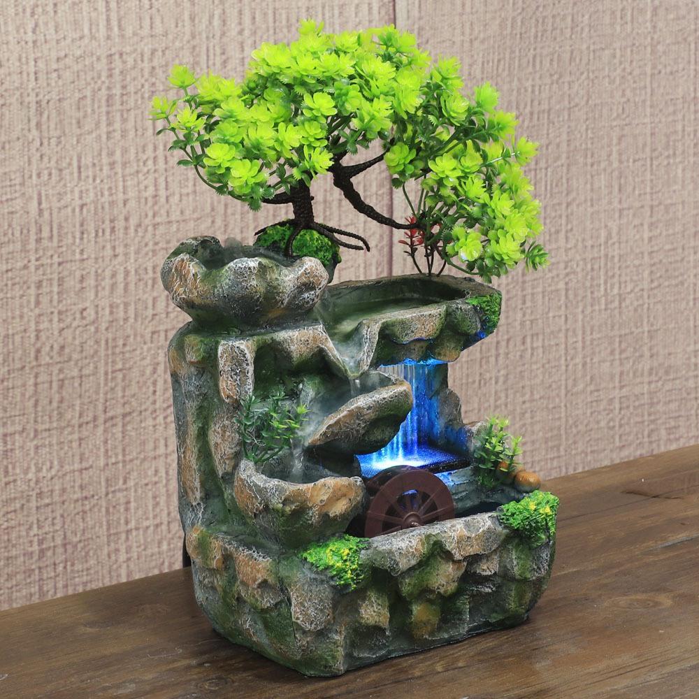Tabletop Fountain with LED Lights, 7-Color Changing Rockery Waterfall for Home Office, Relaxing Sound Therapy