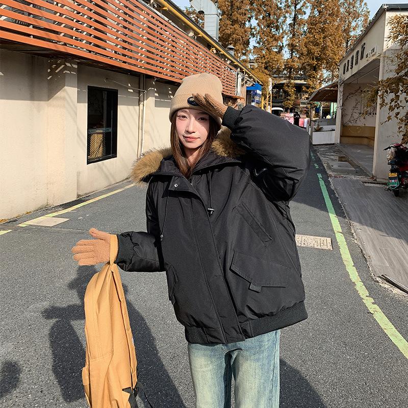 Large Fur Hooded Cotton-padded Coat Loose Winter Jacket