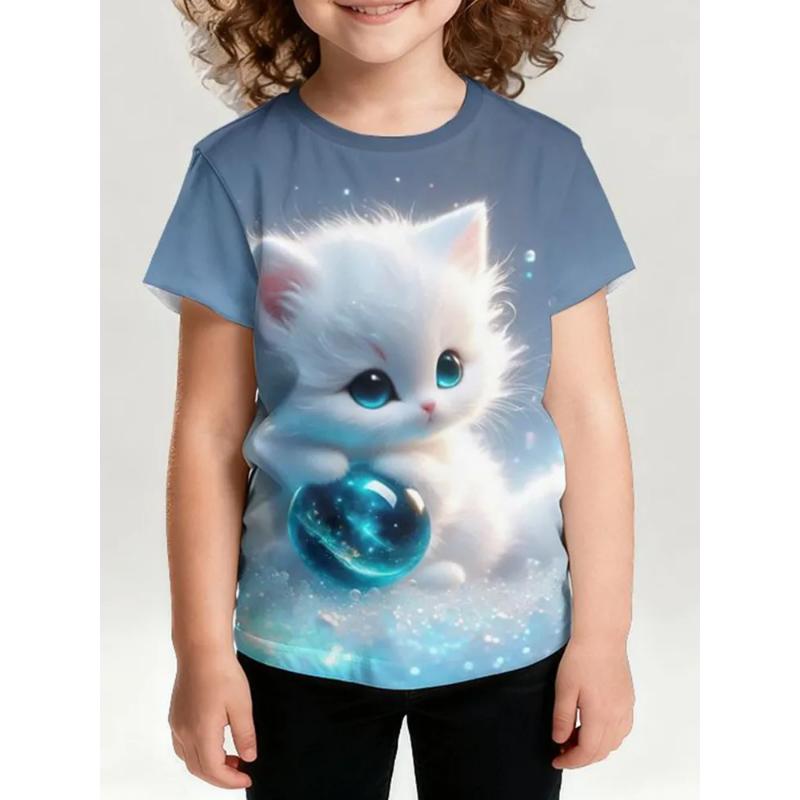 Fashion Children's Clothing Crew Neck Short Sleeve 3D Casual Color Printing Casual Short Sleeve Crew Neck T-Shirt