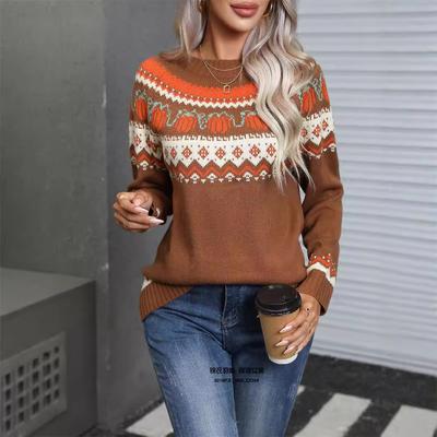 Autumn and Winter Women's Sweater Christmas Pullover Sweater Round Neck Festive Long Sleeve Knitwear