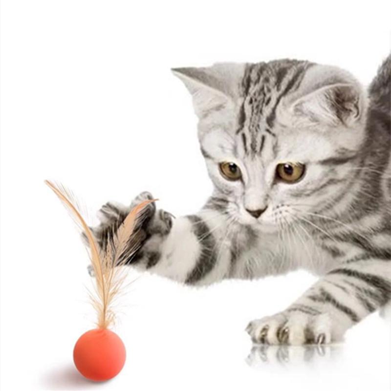 Interactive Elastic Feather Teaser Ball for Cats - Self-Play Bouncy Rebound Toy
