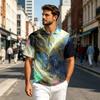 Men Short Sleeve Polo Shirt Lightweight Cotton Linen Breathable Gradient Print Casual Lapel Top for Summer Outfits