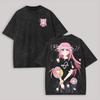 Unisex Soft Vintage Street Trendy Washed T-Shirt With Bocchi the Rock Gotoh Hitori Print, Stylish Apparel Suitable For All Seasons