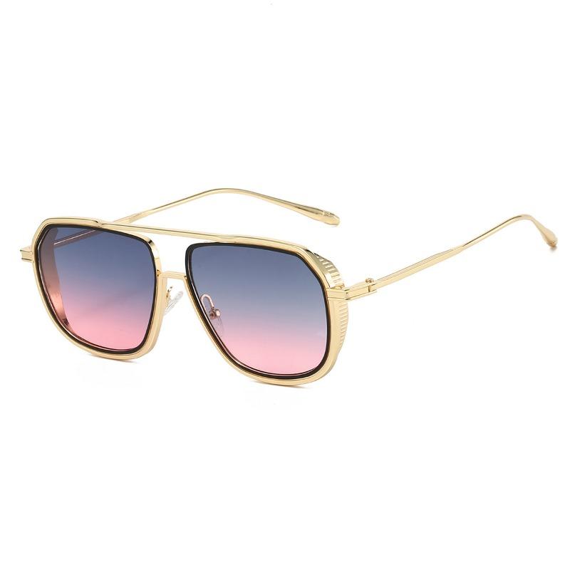 Non-polarized Fashion Steam Punk Double Girder Sunglasses Men Women Metal Square High Definition Driving Eyeglasses