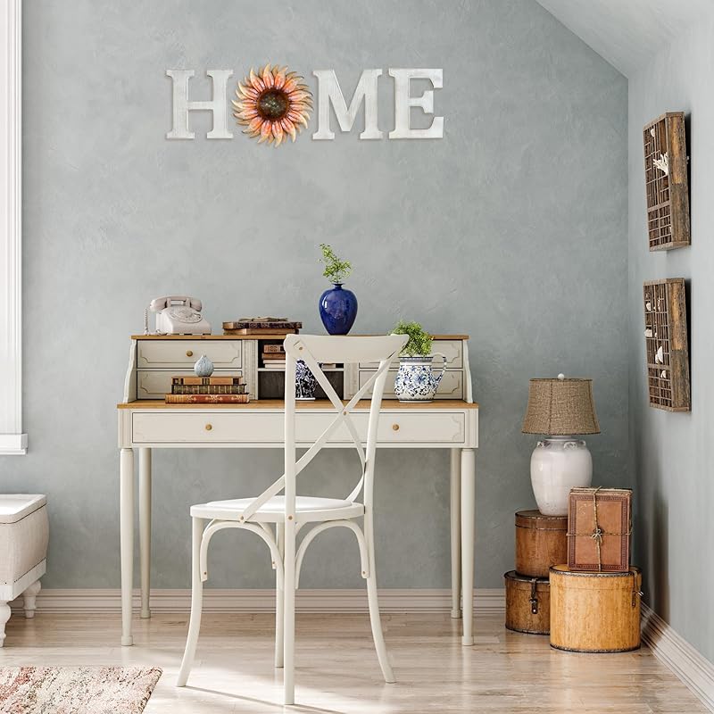 Sunflower Decor Home Sign, Country Wall Decor, Vintage White Letters, Metal Sunflower Decorations, Sunflower Kitchen Dec белый