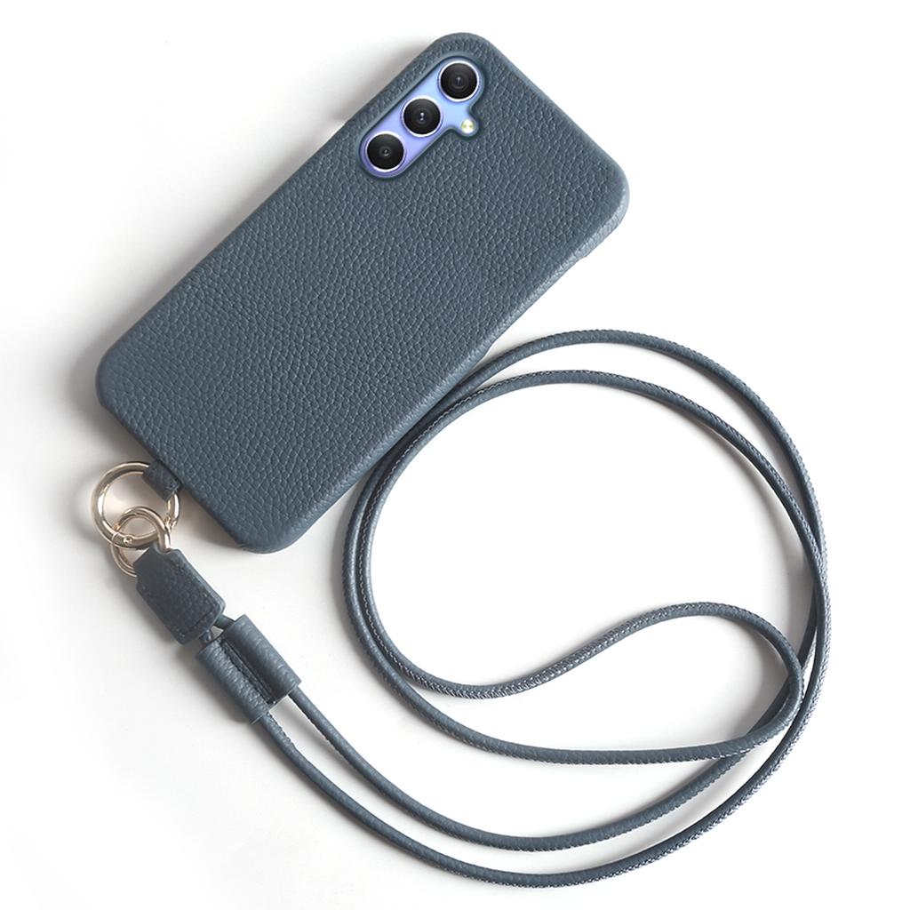 For Samsung Galaxy A34 5G Case with Lanyard Genuine Cow Leather PC Phone Back Cover