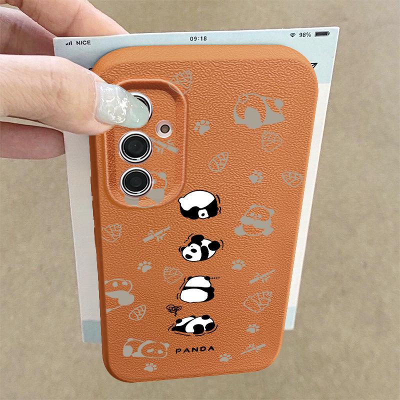 Cute Panda Print Case For Samsung S26 S25 Ultra S24 S23 S22 S21 FE A15 A35 A55 A16 A36 A56 A17 A18 A37 A57 5G Leather Texture Soft Cover