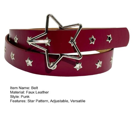 Women Belt Punk Style Rock Star Pattern Belt with Adjustable Hollow Hole Design Dresses Jeans Shirts Faux Leather Belt
