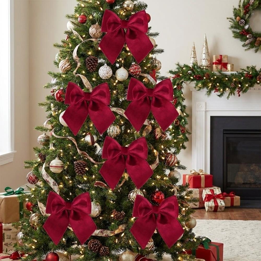 Solid Color Christmas Bow Ornament Velvet Xmas Gift Box Bow Christmas Tree Bows Christmas Decor