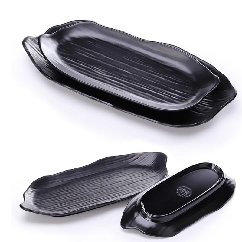 Melamine Plates Sushi Plate Rectangle Black Plastic Dinner Plate Kitchen Tableware Commercial Rotisserie Side Dishes