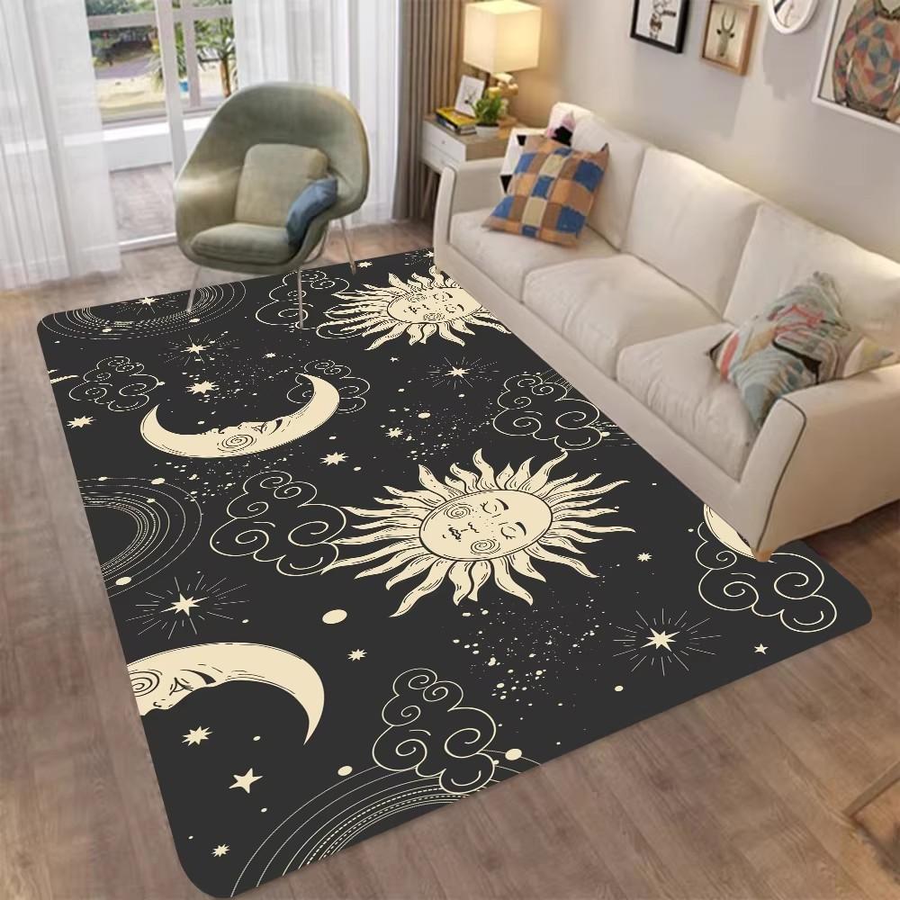 Sun and Moon Art Print Flower Rug Outdoor Rug for Patio Garden Yard, Indoor Area Rug for Bedroom Living Room Anti-Slip Floor Mat