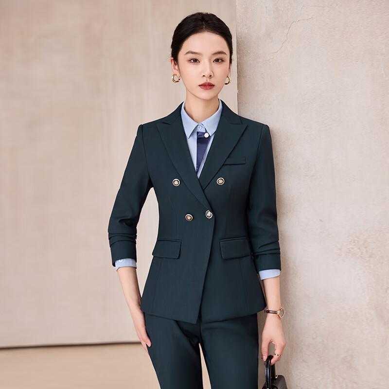 Troloman Women s Iron-Free Casual Blazer Suit Set M