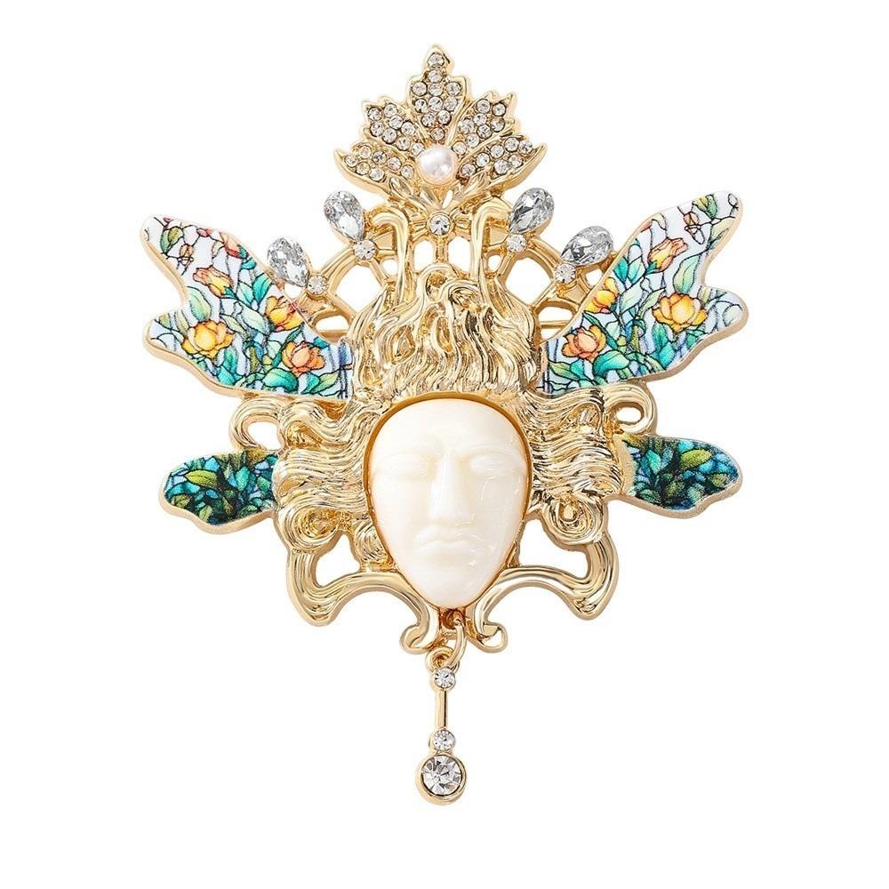 

Vintage Winged Beauty Brooch Elegant Goddess Head Brooch Advanced Lapel Pin for Women