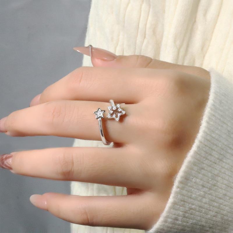 Gu Maoning, hollow star ring, cold wind personality tide open index finger ring, light luxury diamond meteor ring
