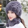 Rex Rabbit Hair Hat Scarf Two-piece Set Women's Winter In The Elderly Mother Grandma Winter Fur Scarf Cover