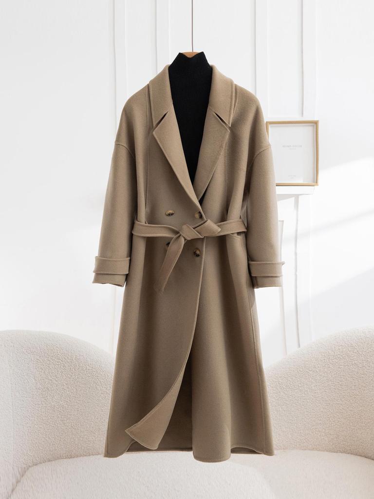 Double-Faced Wool Hepburn-Style Coat, Long, Slim Fit, 2025 Collection, Women's Fashion.
