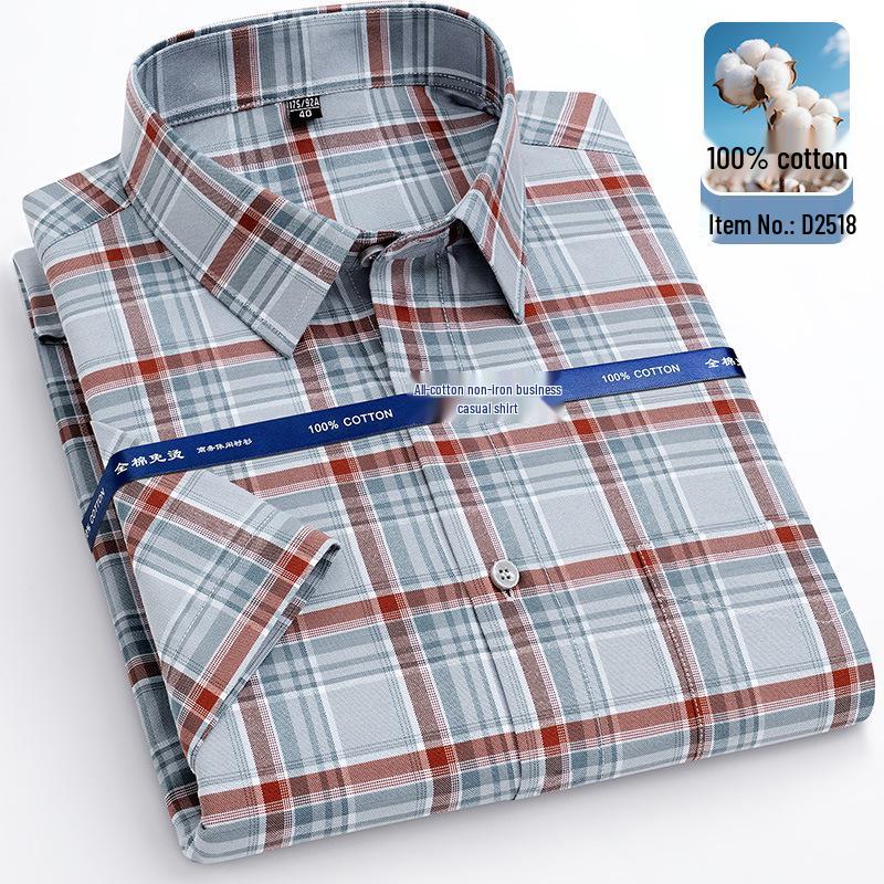 Men's Plus Size Short Sleeve Plaid Oxford Cotton Shirt