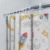 Space-Themed Shower Curtain Set Featuring Rockets And Planets For Kids' Bathrooms White Background With Colorful Designs