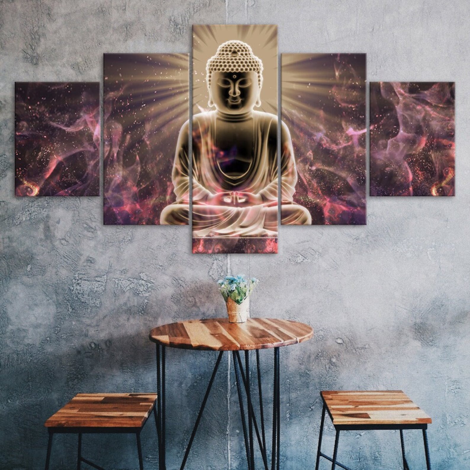 

Buddha Chinese Meditation Of Silent Illumination 5 Piece Five Panel Wall Canvas Print Modern Art Poster Picture Home Decor Gift For Him Her 20X35 20X45 20X55CM