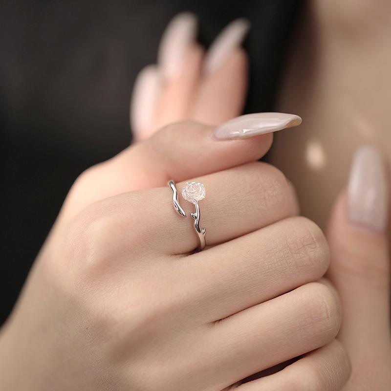 Red Rose Cinnabar Camellia Diamond Ring: Unique Birthday Gift for Girlfriend