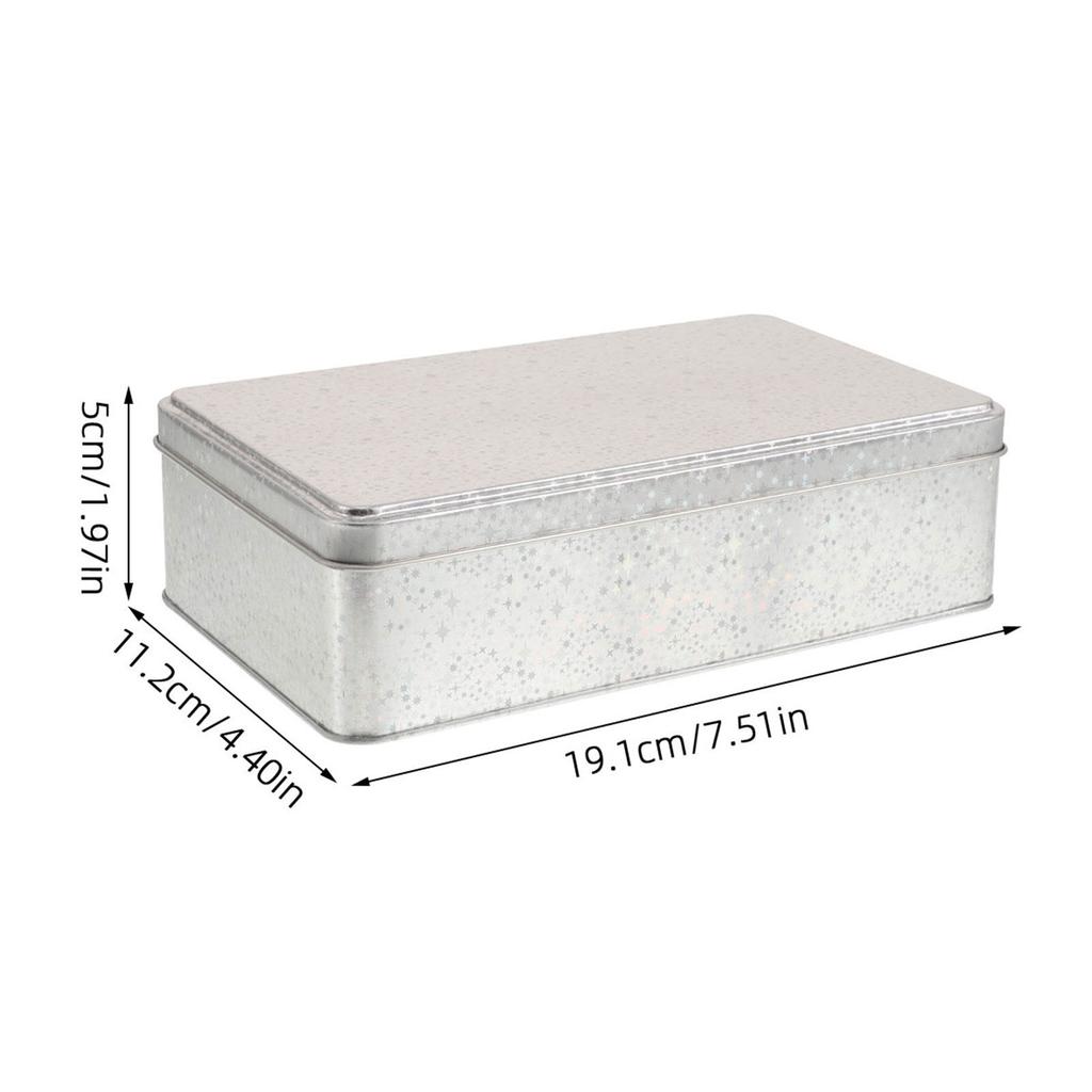 2Pcs Rectangular Metal Tin Box with Lid Silver Tinplate Storage Container for Cookies Snacks Candy Jewelry Cake Wedding Party